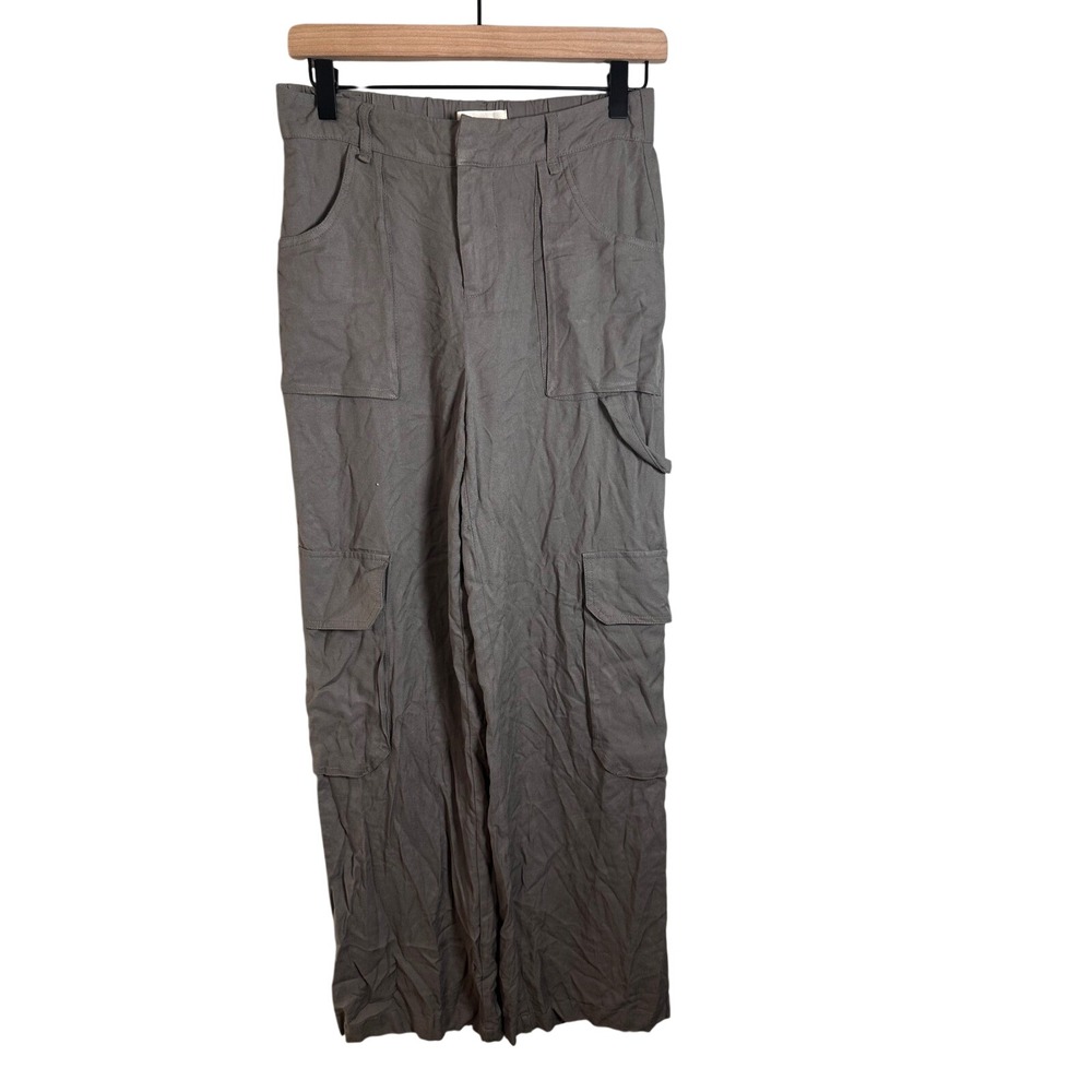 Happily Grey Womens Gray Rayon Wide Leg Cargo Utility Pants Size 1/25 High Rise